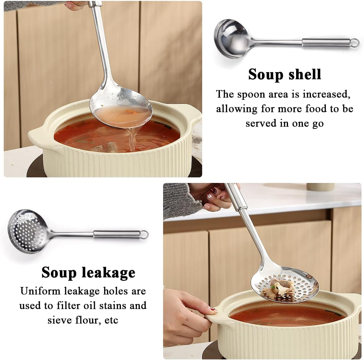 Reanea Stainless Steel Cooking Utensils Set 4 Pieces, Kitchen Tools Set Include Metal Spatula Set, Kitchen Skimmer, Soup Ladle, Kitchen Gadgets Essentials New Home Must Have image number 5