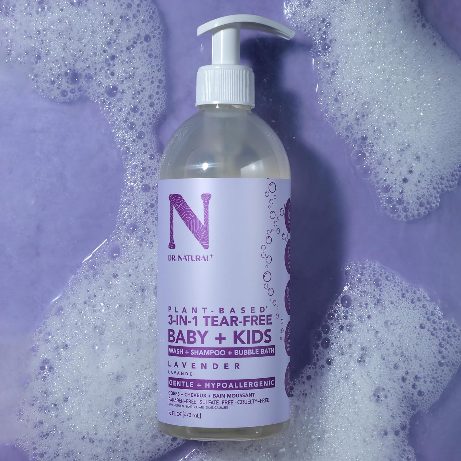 Dr. Natural 3-In-1 Tear-Free Baby plus Kids Soap - Head-To-Toe Baby Soap and Baby Shampoo - Sensitive Skin Moisturizing Body Wash - Lavender - 474 Ml image number 5
