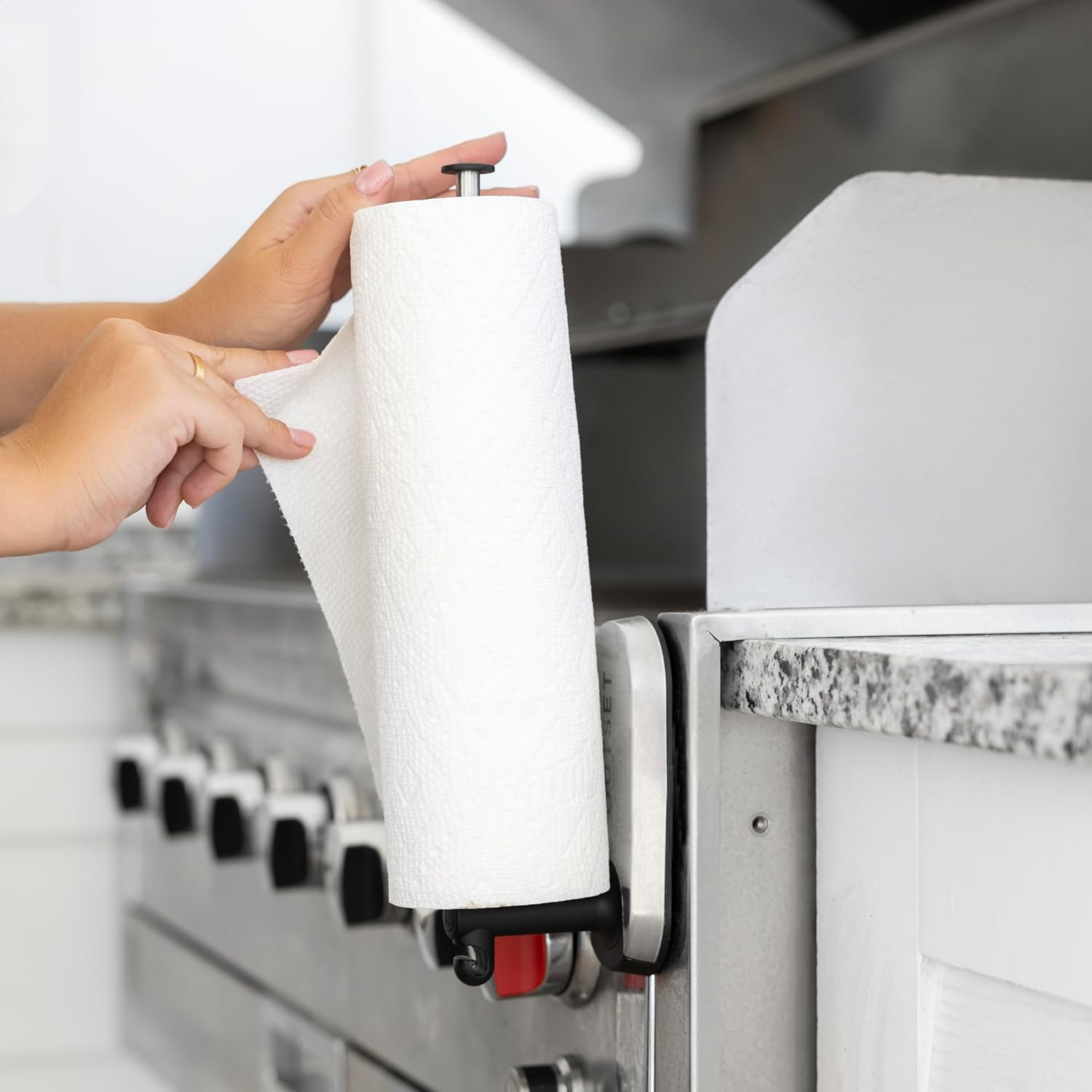 Outset Magnetic Rotating Paper Towel Rack with Trash Bag Hook for Grill and Kitchen image number 3