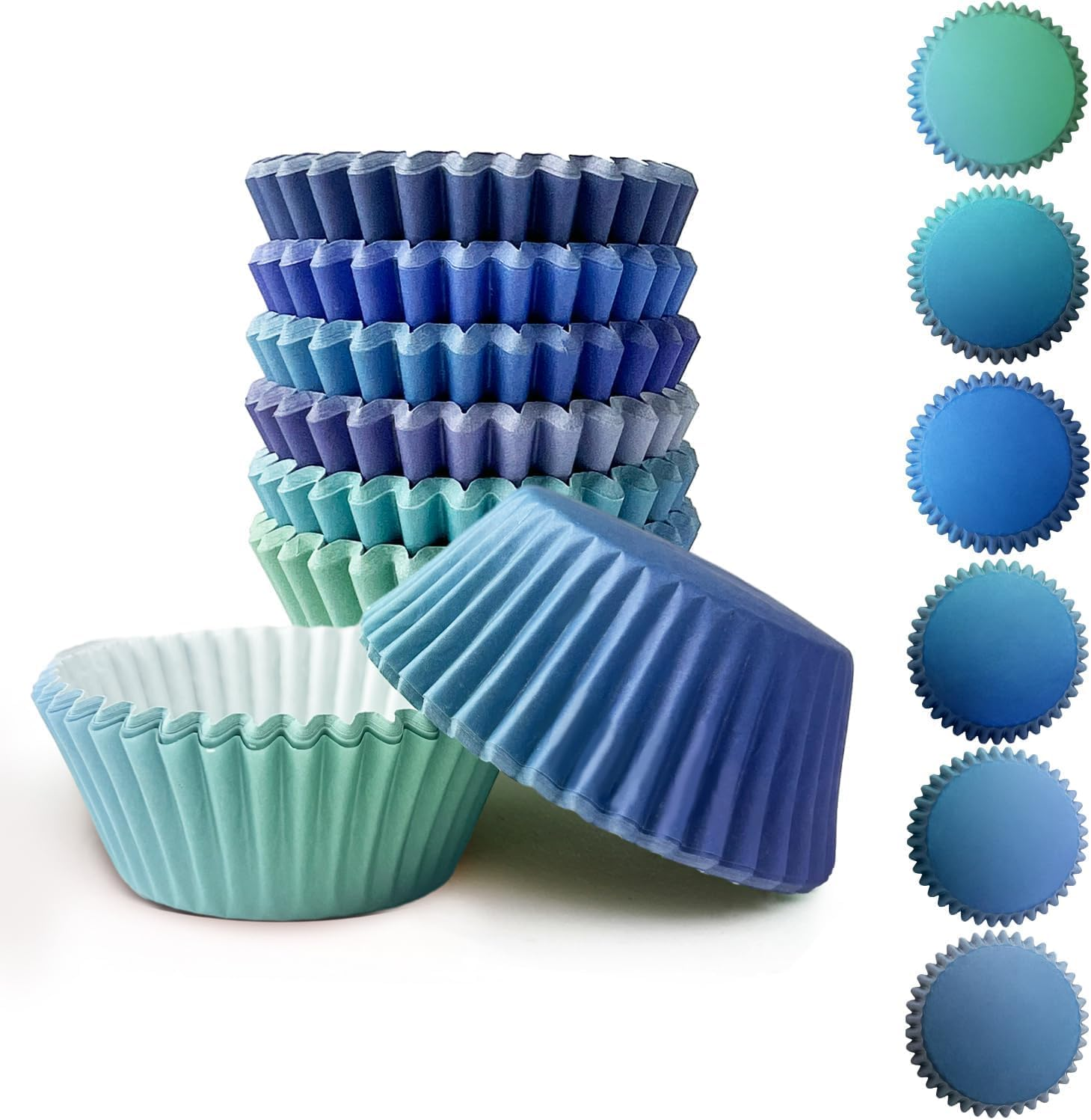 Qiqee Standard Cupcake Liners - 300 Count, Blue Gradient, Disposable, Everyday Baking