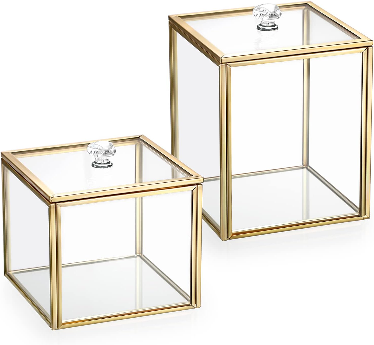 Hipiwe 2 Pack Glass Qtip Holder Dispenser with Lid Gold Bathroom Containers for Cotton Balls Makeup Sponges Bath Salts Candles Vanity Canisters Countertop Storage Organizer Jar image number 4