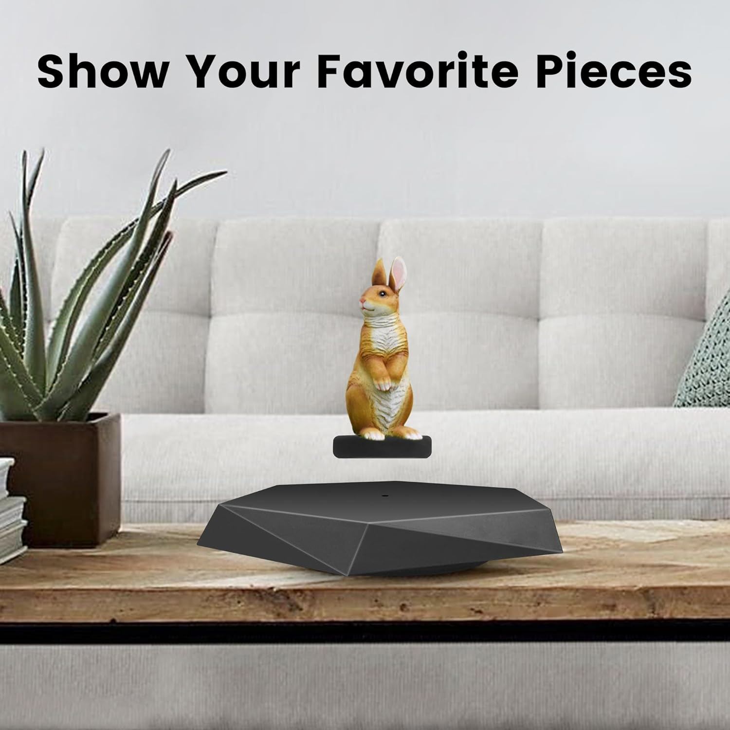 Levitating Display Stand, Magnetic Floating Display for Toys, Figures, Miniatures, 360&deg; Automatic Rotating Stand, Levitating Decor for Home & Office, Birthday &, Black Plastic image number 2