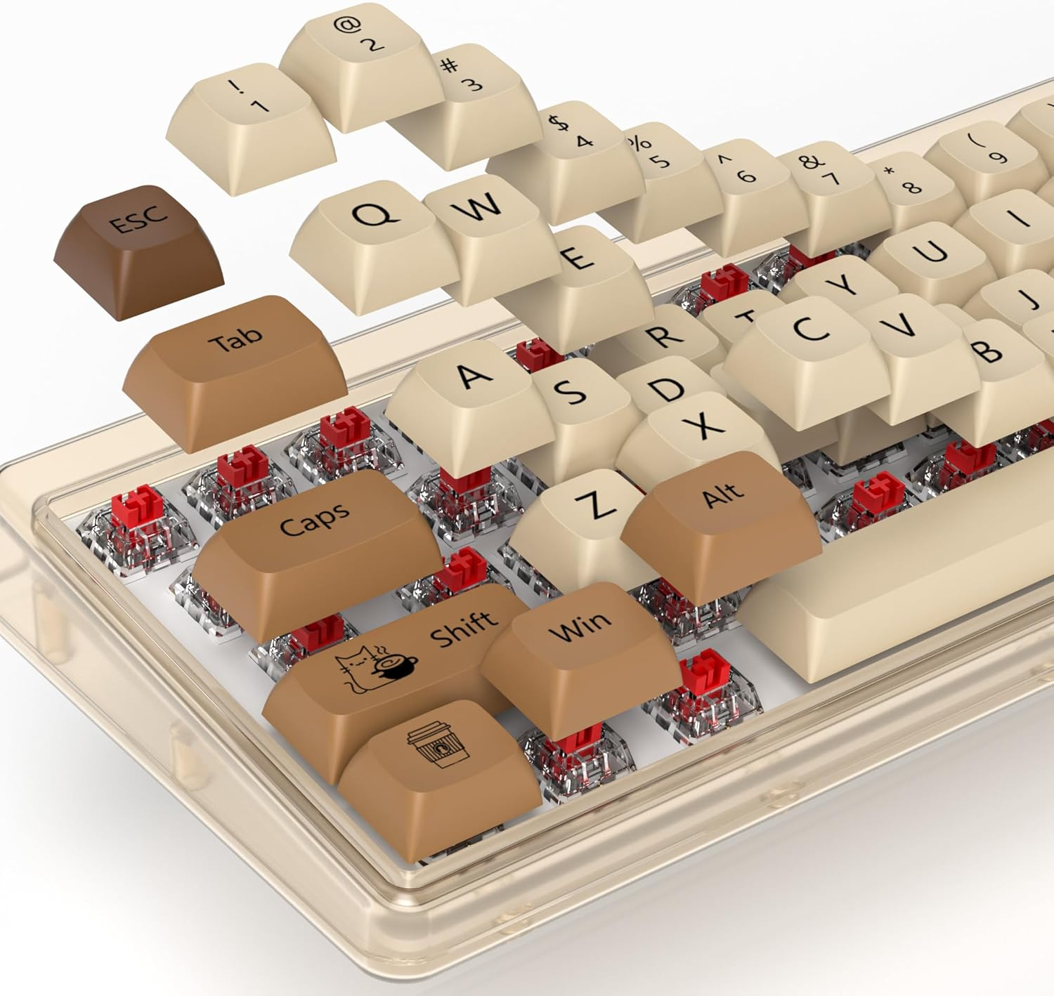 XDA PBT Key Cap, 138 Keys Dye Sublimation Coffee Cat Custome Key Cap Set for Cherry/Gatron MX Switches 60 Percent/68/61 Gaming Mechanical Keyboard - Blue image number 5