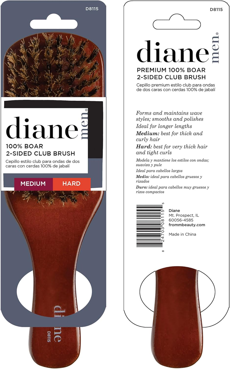 Diane 100% Boar 2-Sided Club Brush, Medium and Firm Bristles, D8115 image number 5