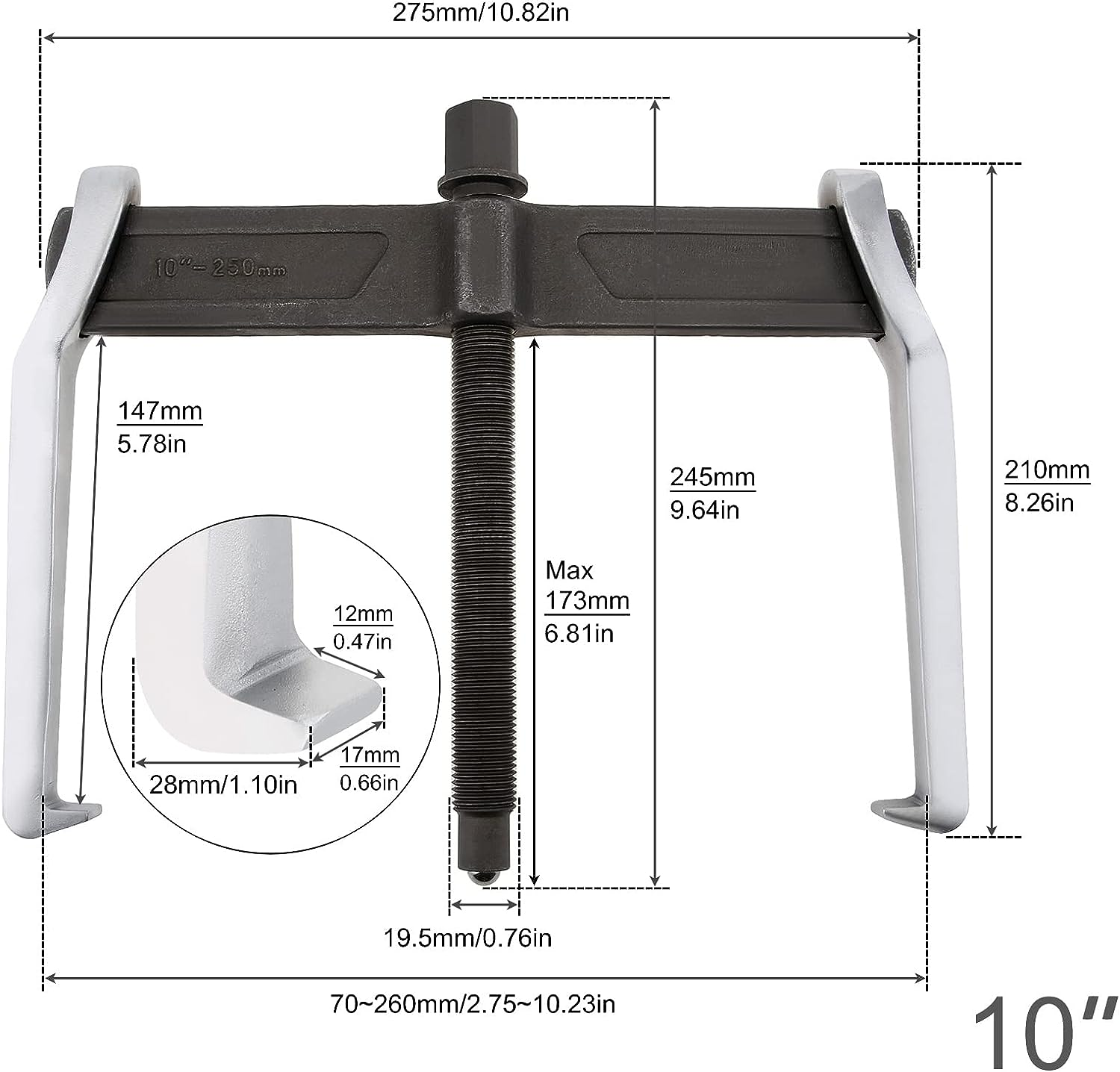10 Inch 2-Jaw Gear Puller, Adjustable CR-V Bearing Puller Gears, Removal Tool for External Internal Pulling, Puller Tool Separate Lifting Device image number 4