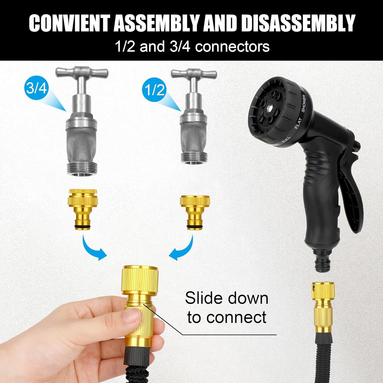 Expandable Garden Hose 75FT - Flexible Water Hose with 8-Mode Spray Gun, Solid Brass Connectors, Double Latex Core, Ideal for Car Wash & Garden image number 1