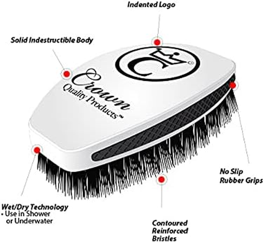 Crown Quality Products 360 Sport Wave Caesar 2.0 Boar Bristle Hairbrush, Medium, Triple Black - Non-Slip Grip, Waterproof Design - the Ultimate 360 Wave Brush - Red image number 4