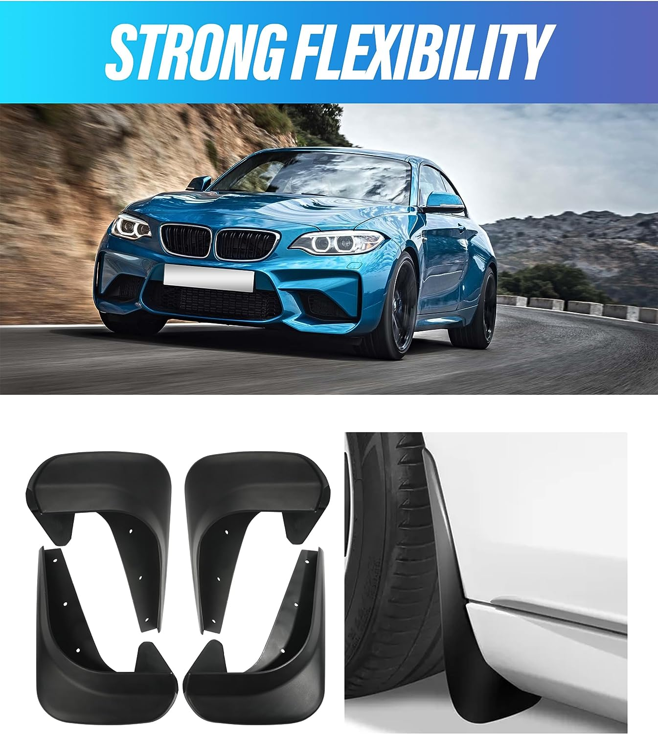 ESEWALAS 4PCS Mud Flaps,No Drilling Mudguards Mudguards Mudflaps with Hardware Kits,Front and Rear Side Splash Guards Winter Vehicle Sediment Protection,Car Mud Flaps Splash Guards Replacement image number 3