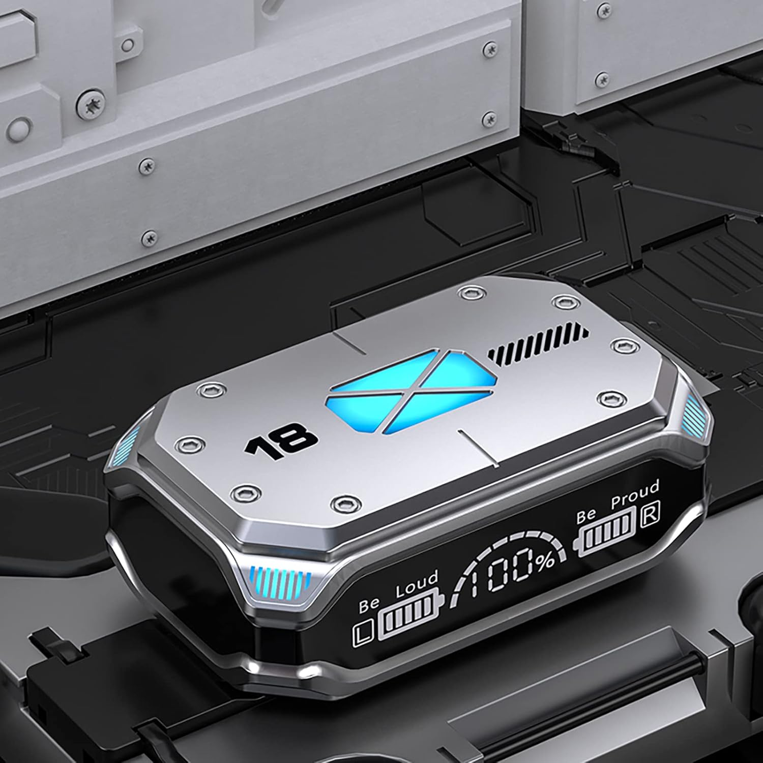 Ellenne Bluetooth 5.2 ANC Headphones - Futuristic Pattern - Simil Metal - Wireless M41 TWS Sport Waterproof Fitness Microphone HD Wireless Long Life M41 image number 3