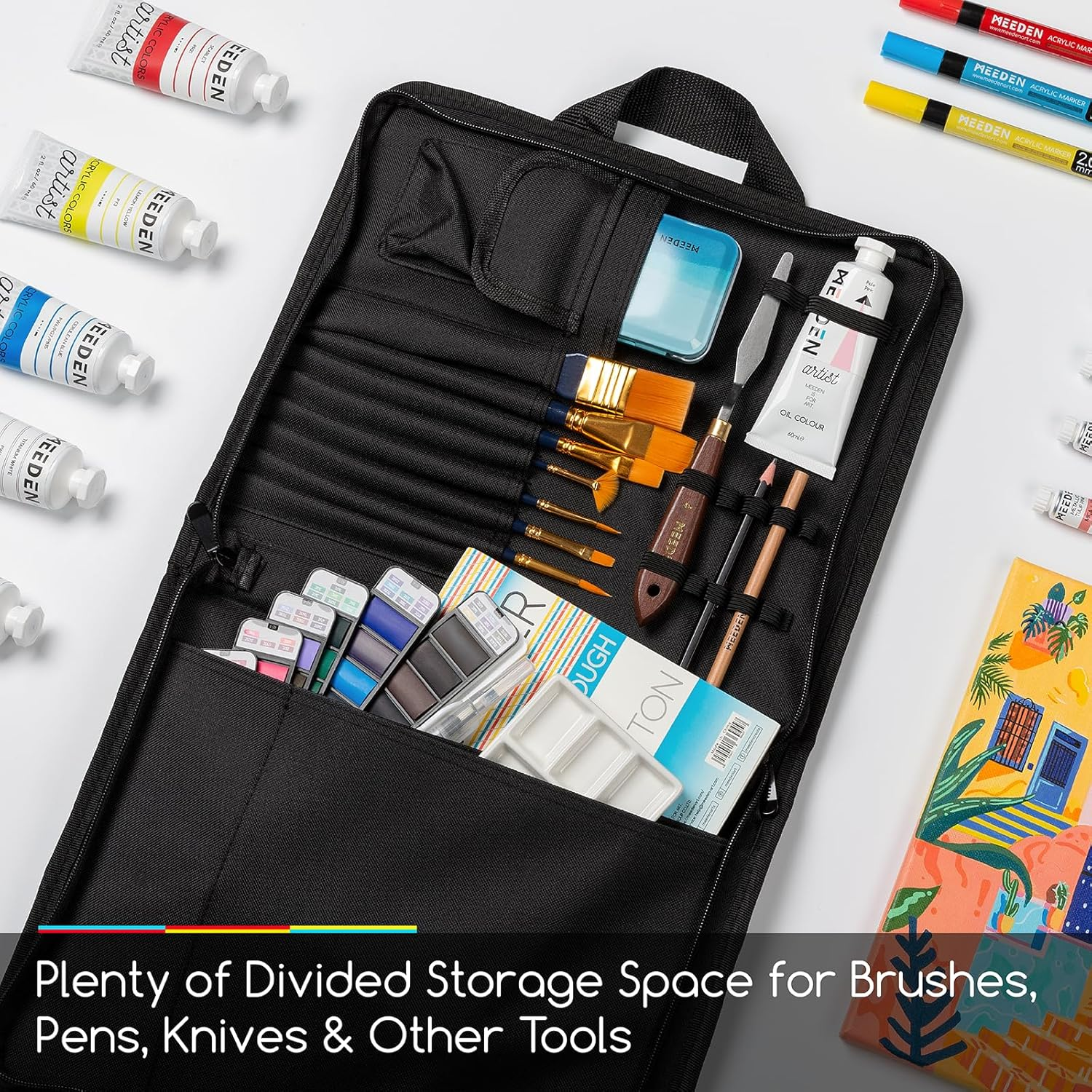 MEEDEN Art Portfolio Sketch Case: Portable Artist Sketch Folio Bag for 9" X 12" Sketchbook & Watercolor Pads - Zippered Art Travel Bag for Brushes Pens Pencils & Art Supplies Organizer image number 1