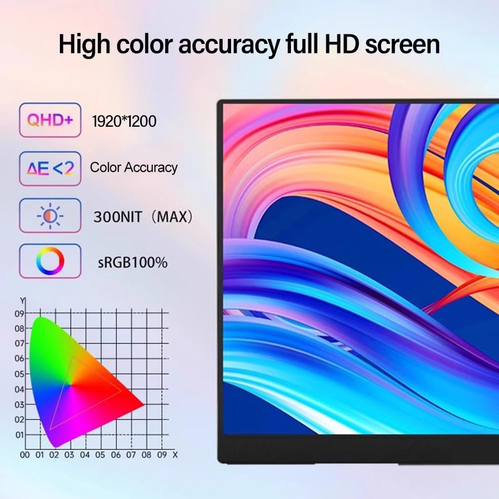 Portable Monitor 18 Inch 120Hz, 1920&times;1200 IPS 16:10 Display, USB-C HDMI Travel Screen with Speakers for Laptop, Macbook, Phone, PS5, Xbox, Switch(18 Inch) image number 5