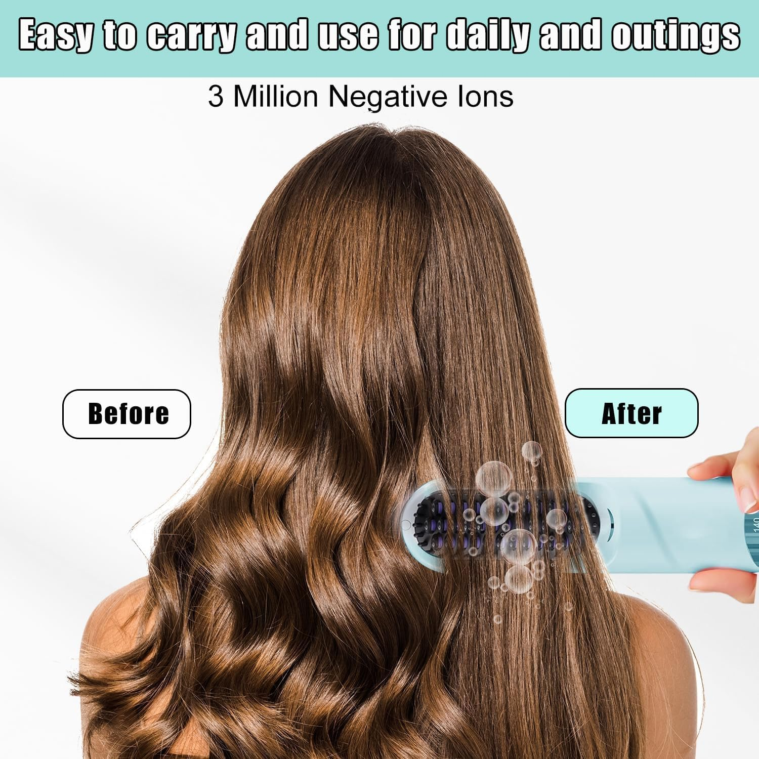 Portable Straightener Brush, Fast Heating Cordless Mini Hair Wave, Portable Mini Hot Comb with Negative Ions Smoother for Fast Heating Professional Salon at Home (Blue) image number 1