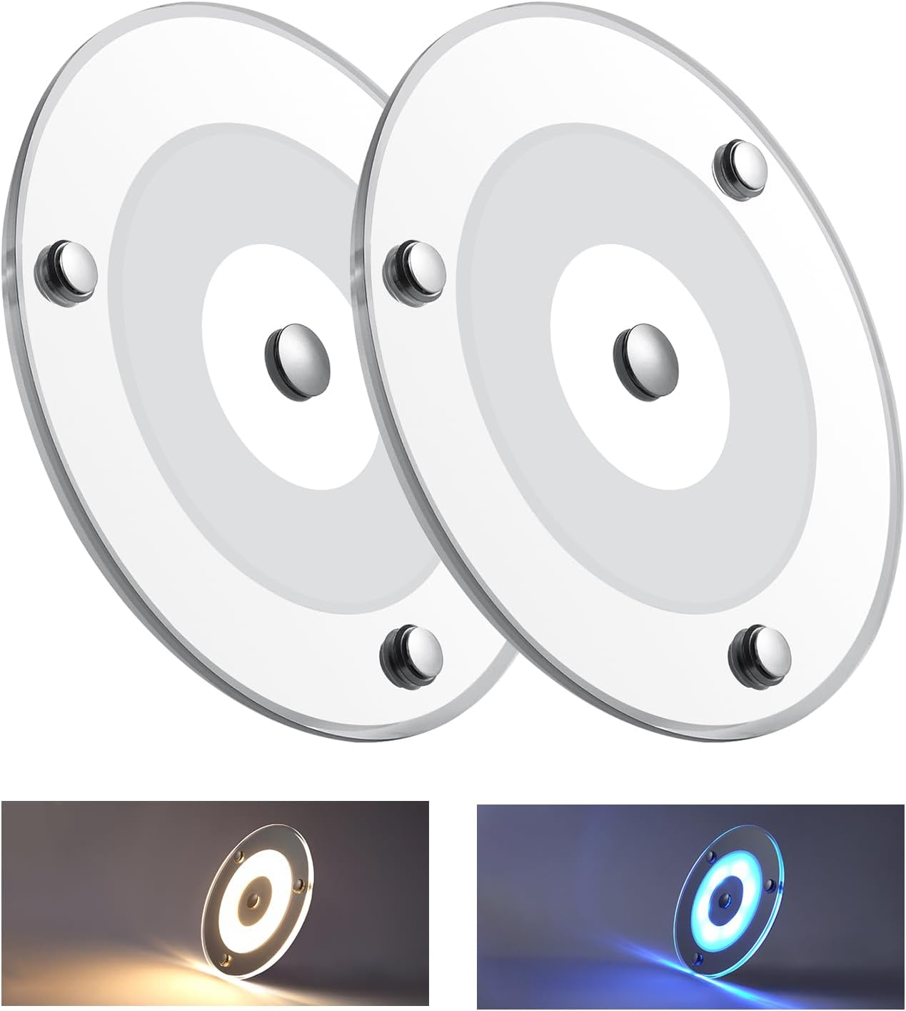 Camper Van 12V LED Panel Ceiling Light 120Mm 4.5W Dimmable 24V 400LM 3000K with Blue Night Light Touch Switch for RV Boat Caravan Marine Interior Lighting, Surface Mount Warm White 2 Pcs image number 1