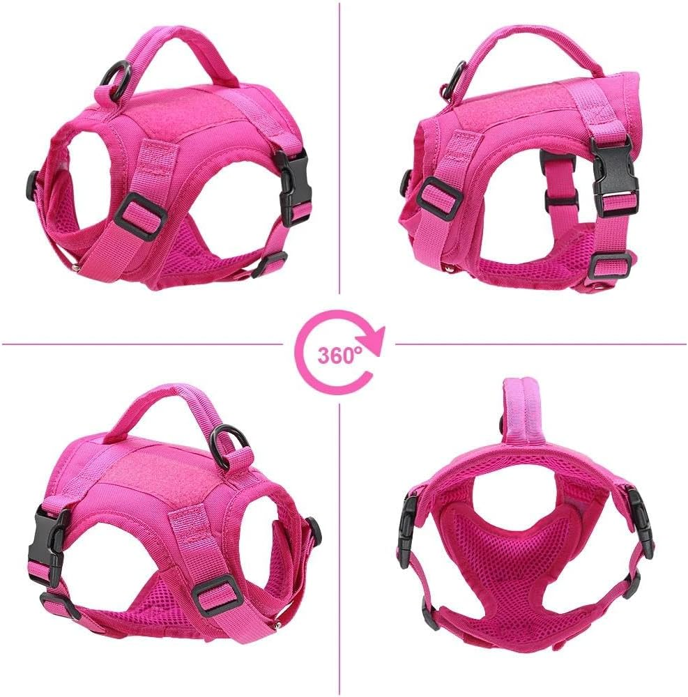Adjustable Military Tactical Small Cat and Dog Harness Durable Nylon Small Cat and Dog Harness Chihuahua Pug Training Camping Harness,Rose image number 1