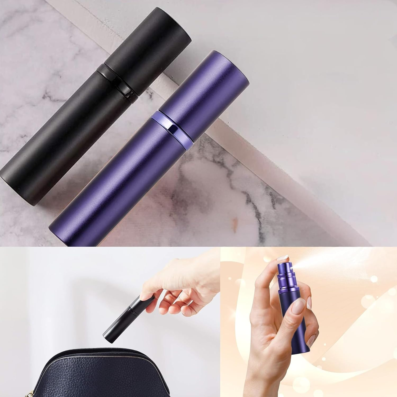 Oiieco Perfume Atomiser, Refillable Travel Size Mini Perfume Bottle Leaking Proof Bottom Pump without Funnel Refillable, Luxurious Small Women and Men, 5Ml Black Matblue image number 6