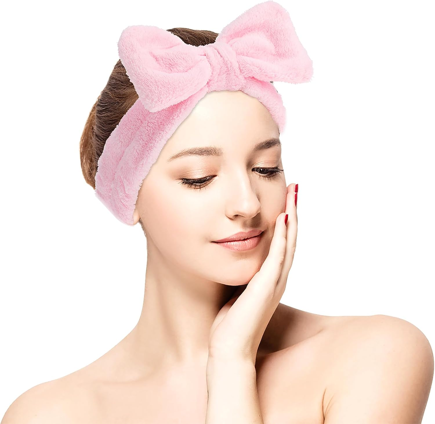 Spa Bowknot Headband Women'S Spa Hair Band Cosmetics, Coral Fleece Makeup Hair Bands Elastic, Cosmetic Headband Wide Brim Coral Fleece Washing Face Head Wrap for Shower Skin Care Sports image number 5