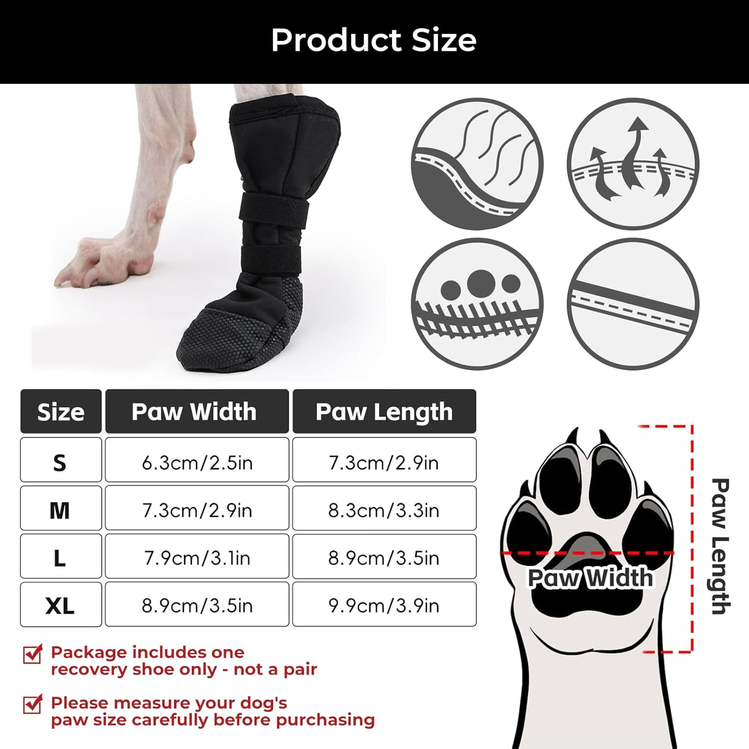 Dog Paw Wound Recovery Boot, Breathable Bootie for Injured Paw, Anti-Slip Shoe with Self-Adhesive Strap, Dog Paw Protector for Outdoor Walking & Keep from Licking Wounds image number 5