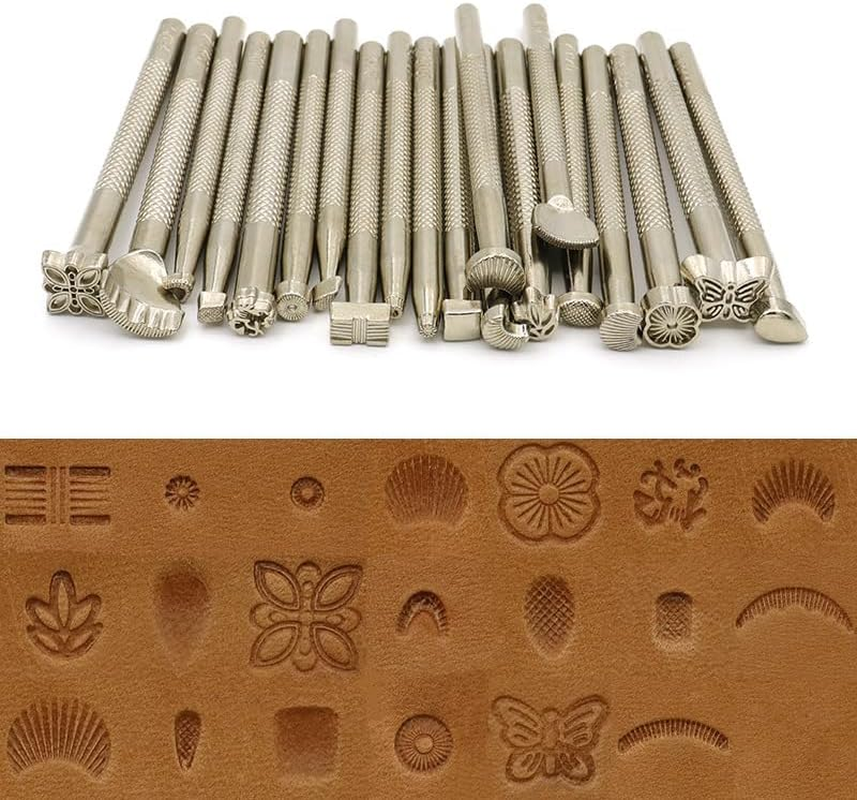 Leather Stamps Tool Set, 20 Piece Stamp Punch Kit for Carving Leather Craft DIY, Various Shapes image number 1