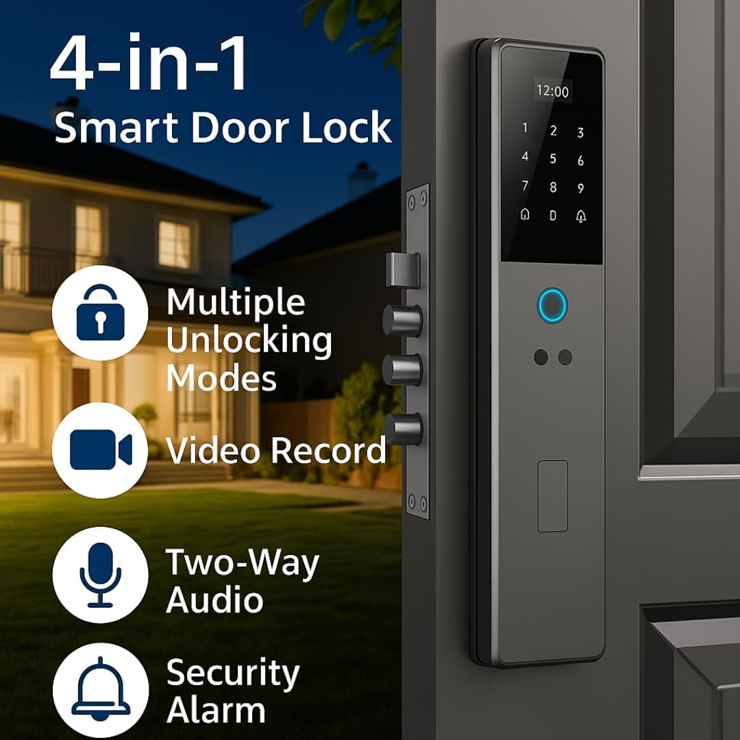Smart Door Lock with Facial Recognition, App & Code Access, Auto Lock, Fingerprint & Keyless Entry &ndash; Smart Lock Digital Door Lock for Home Security, Smart Locks for Front Door image number 6