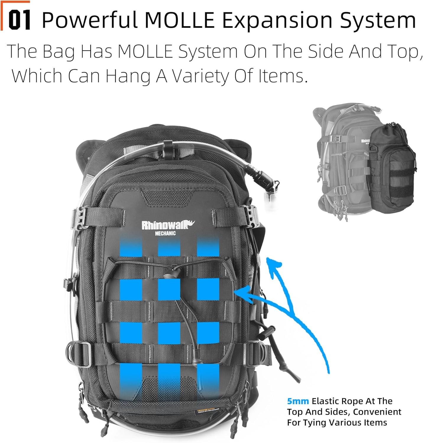 Rhinowalk Motorcycle Tank Bag Motorcycle Backpack with 1.5L Water Bladder MOLLE System Fits Honda Yamaha Suzuki Kawasaki Harley-Black - Black image number 2