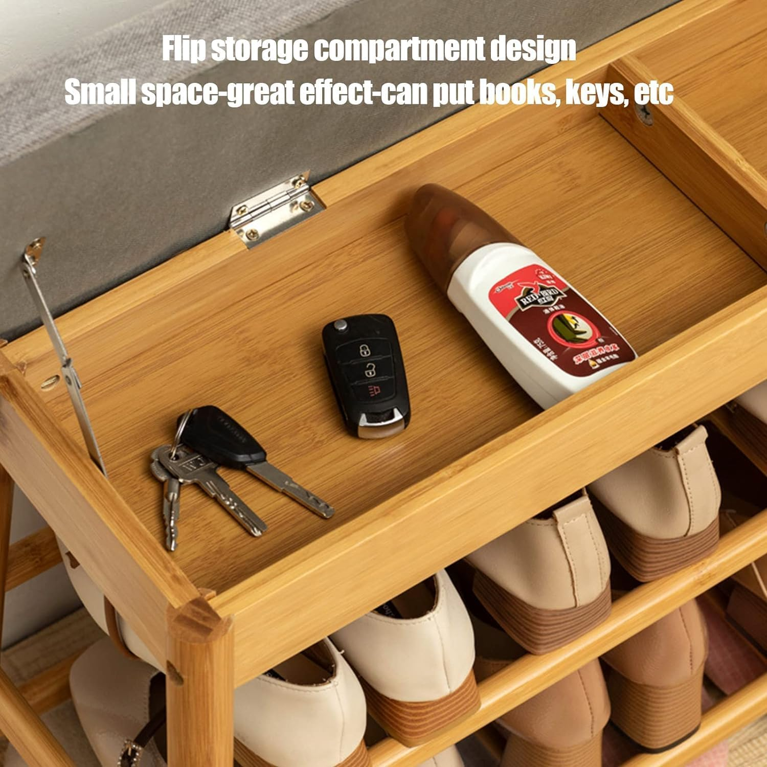 Bamboo Shoes Bench Seat Shoe Rack 2 Tier Storage Stool Rack with Hidden Storage Compartment for Entryway Hallway Bedroom Living Room Shoes Shop (91 * 27 * 44Cm)