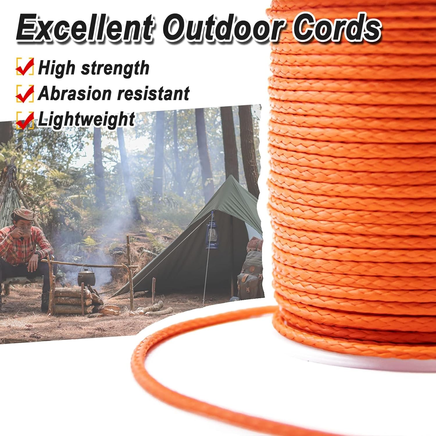 9KM DWLIFE 100% UHMWPE Braided Cord, 0.8Mm Black 100Ft 220Lb Hollow Rope for Hammock, Kite, Fishing, Climbing, Camping image number 5