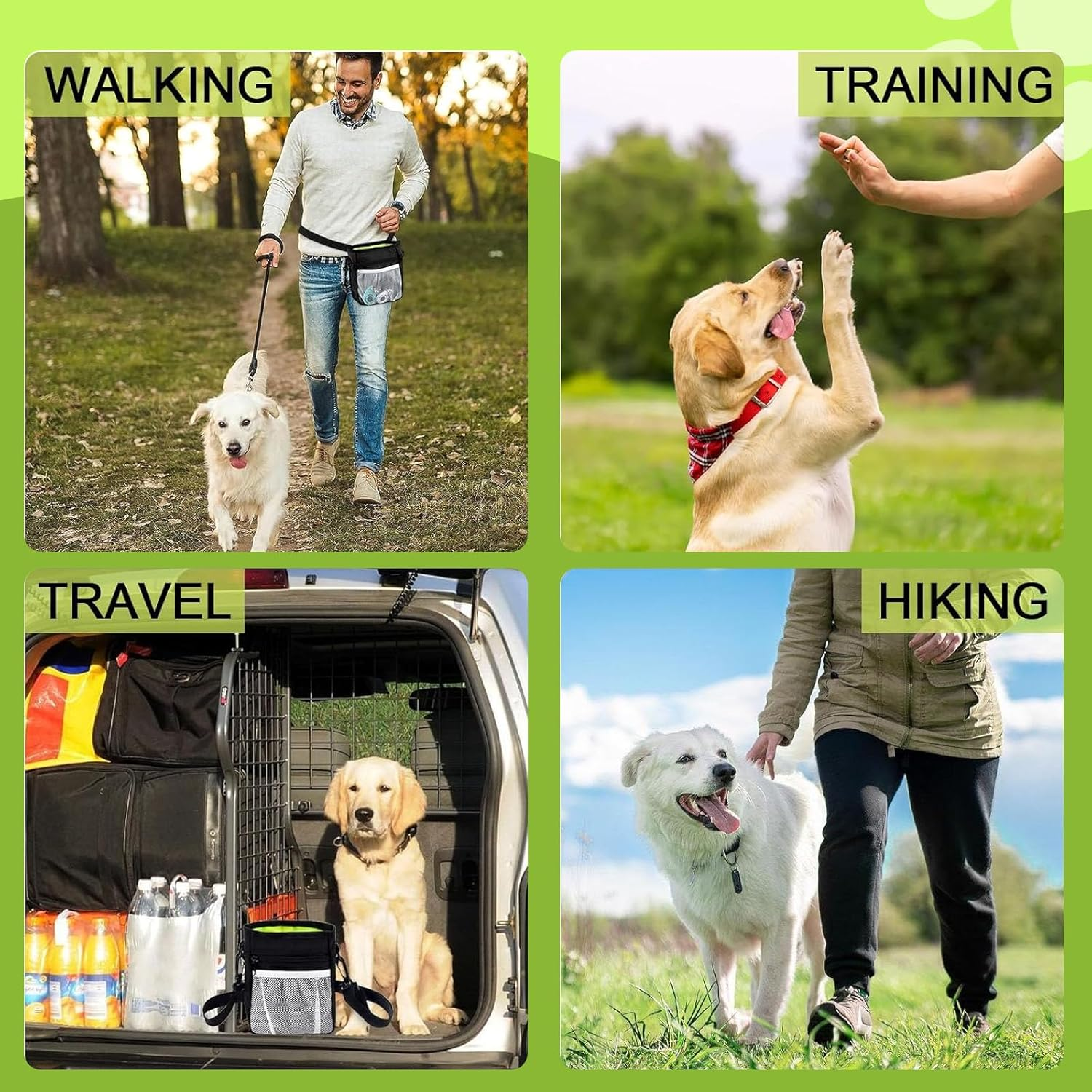 Dog Treat Training Pouch, 4 Ways to Wear Dog Walking Bag with Drawstring & Clip Waist Belt, Puppy Doggie Snack Reward Bags Dog Treat Carrier Holder image number 5