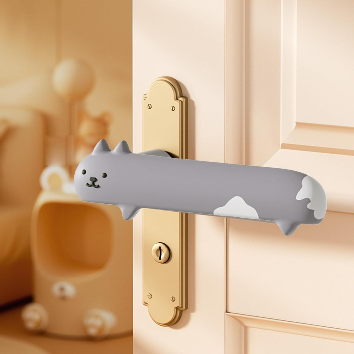 1Pcs Cartoon Door Knob Covers - Soft Anti-Collision Door Handle Cushions for Holiday Decor & Winter Bathroom/Home Bedroom Safety Protection (Grey) - Black image number 7