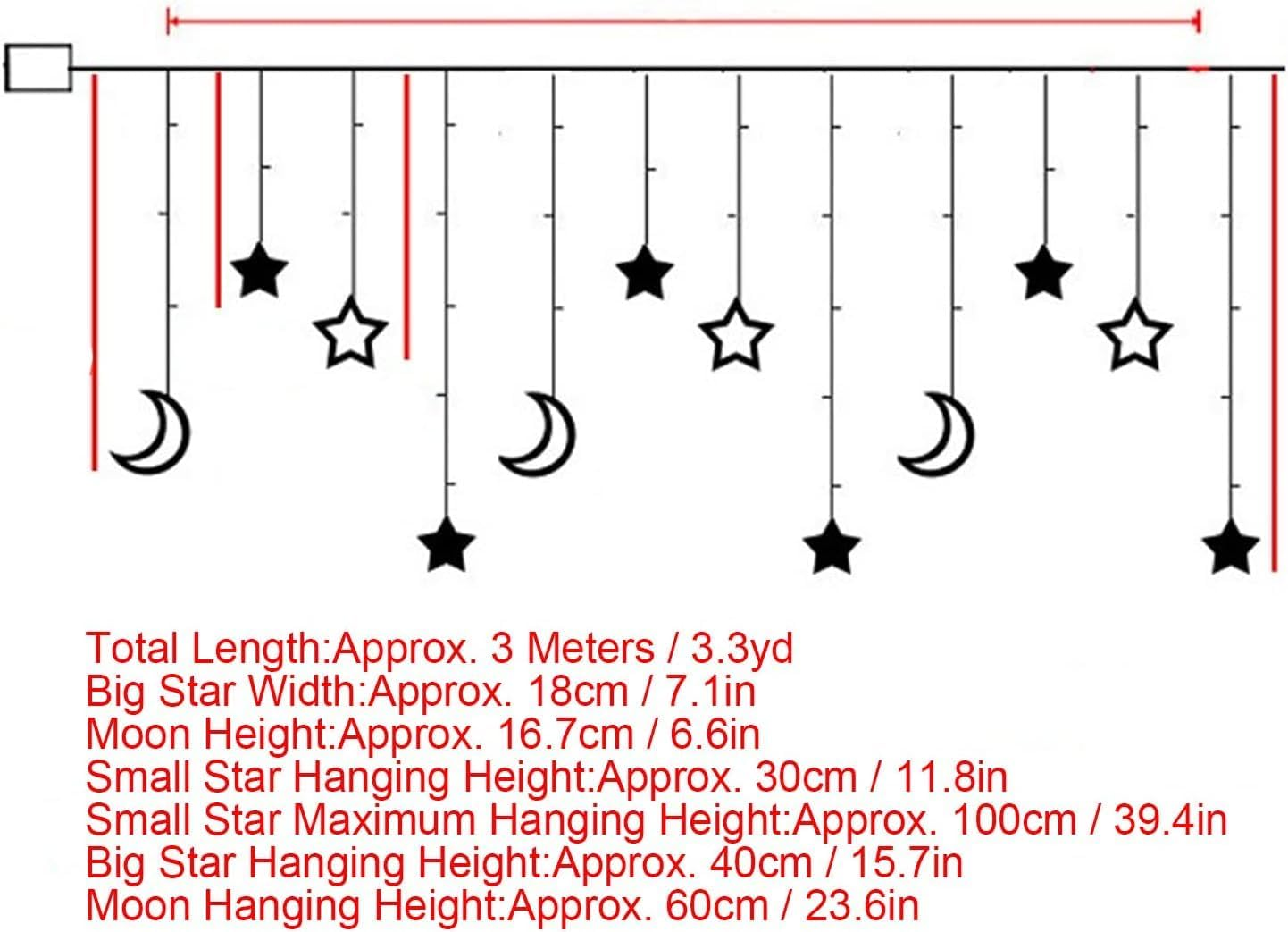 126 LED Star Lights, 3M Powered Twinkle Star Moon Fairy Lights, Curtain String Lights for Ramadan Window Wedding Garden Christmas Decoration (Warm White) image number 2