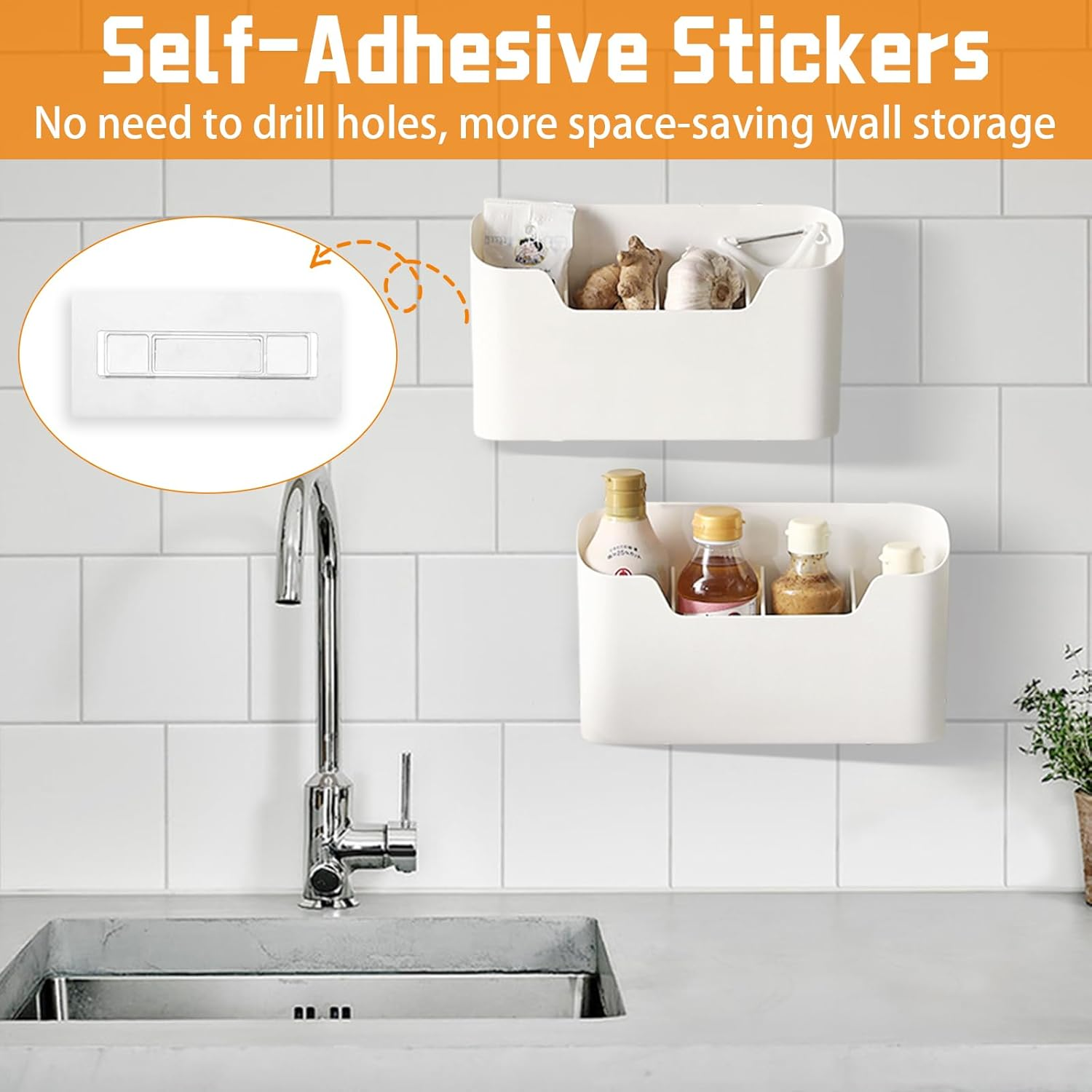 2 Pcs Cabinet Door Organiser with 2 Adhesive Pad, under Sink Plastic Organizer, No Drilling File Holder for Mail Magazine, Self Adhesive Wall Mounted Storage Box for Bathroom, Pantry, Office, Kitchen image number 4