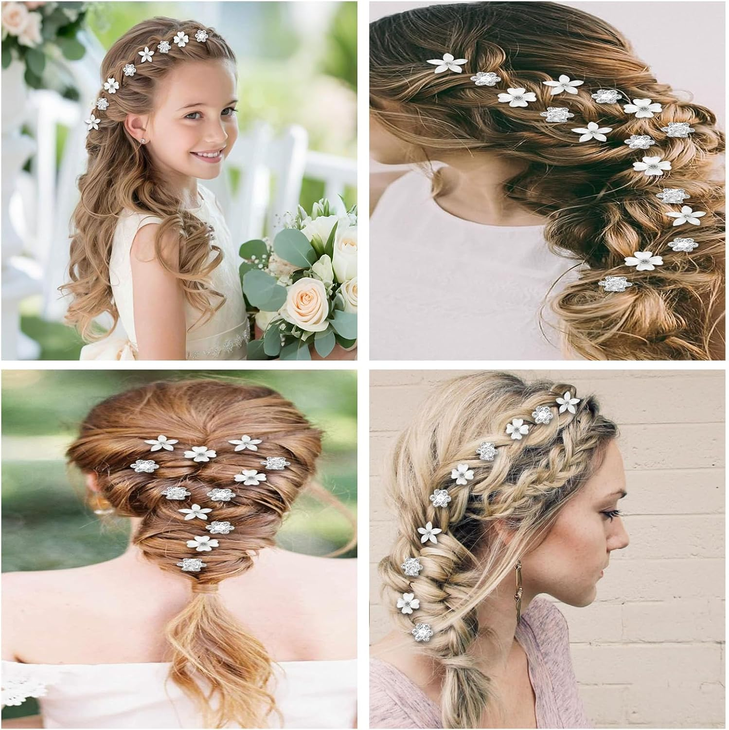 JOOTUEPO Mini Rhinestone Hair Clips, 20 Pcs Flower Hairpins Accessories Kit,White Flower and Crystal Hair Accessories for Bridal Girls Women Photo Daily Party Wedding Hairstyle Accessorie