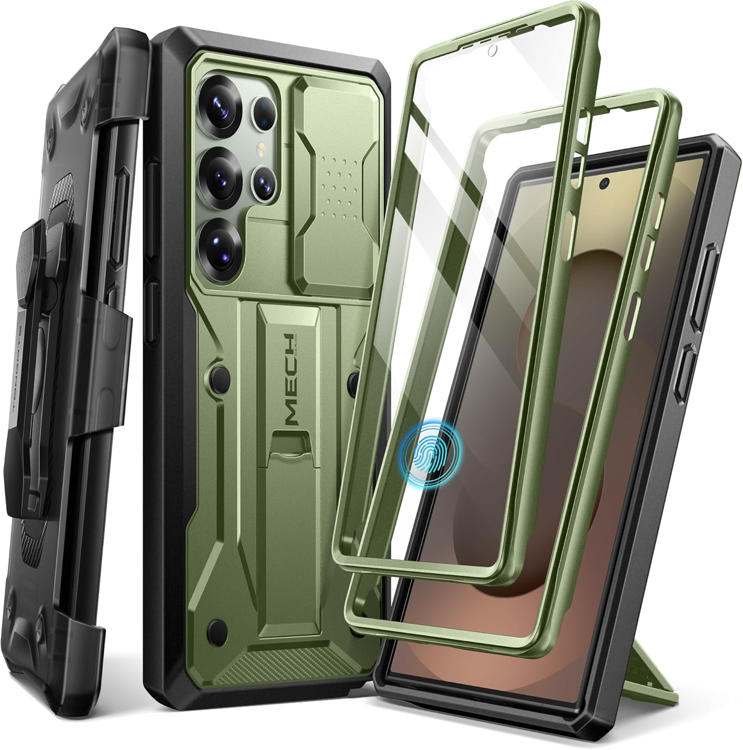 TONGATE for Samsung Galaxy S25 Ultra Case, [Built-In Slide Camera Cover & Screen Protector] [2 Front Frames] Full-Body Heavy Duty Shockproof S25 Ultra Phone Case with Stand & Belt Clip Holster, Green image number 4