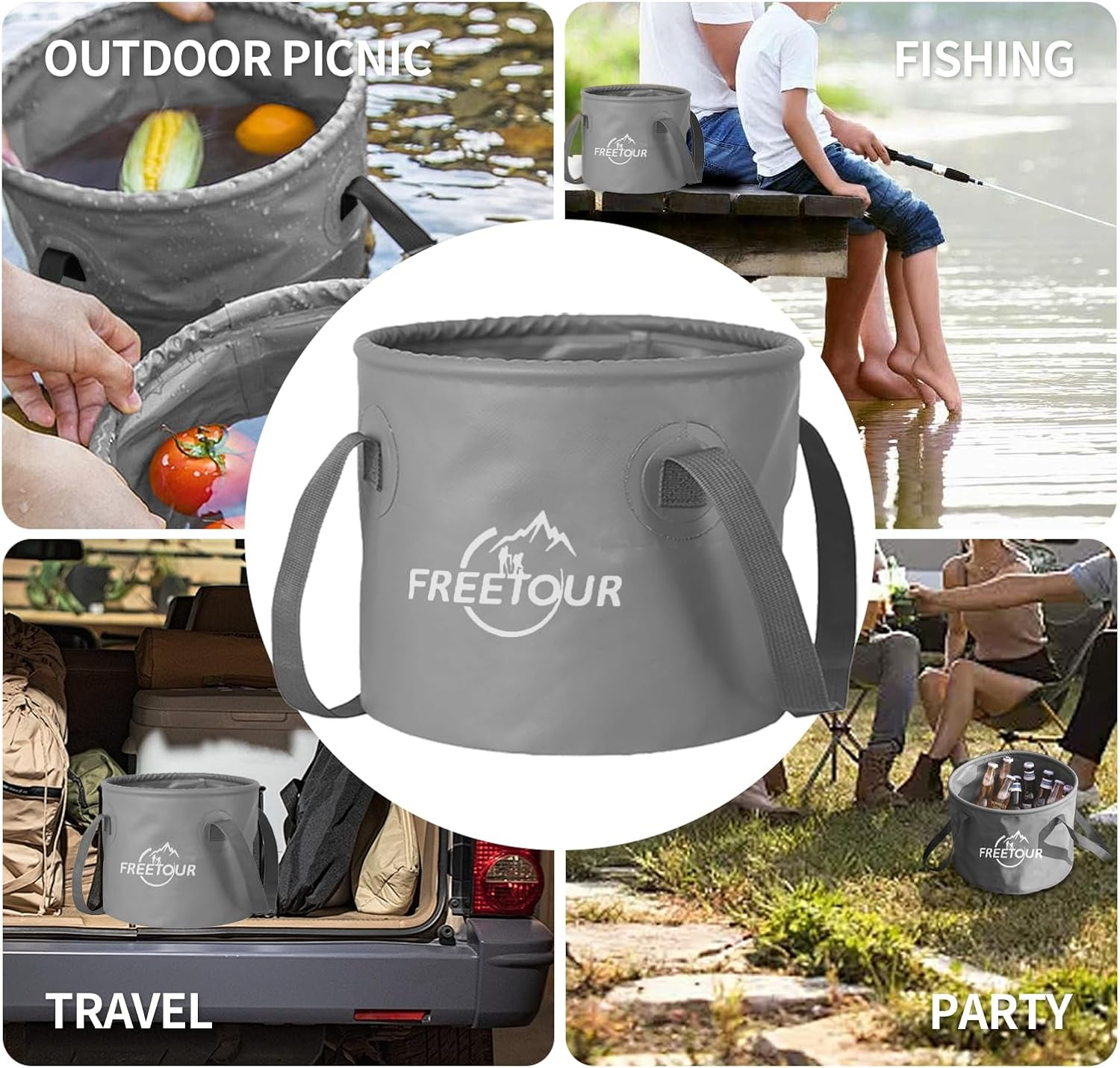 Baiao Water Storage Collapsible Bucket 5 Gallon Bucket, Portable Collapsible Bucket with Handle, Folding Water Container for Fishing Camping Beach Hiking Home Travel Car Washing(20L) (Grey) image number 5