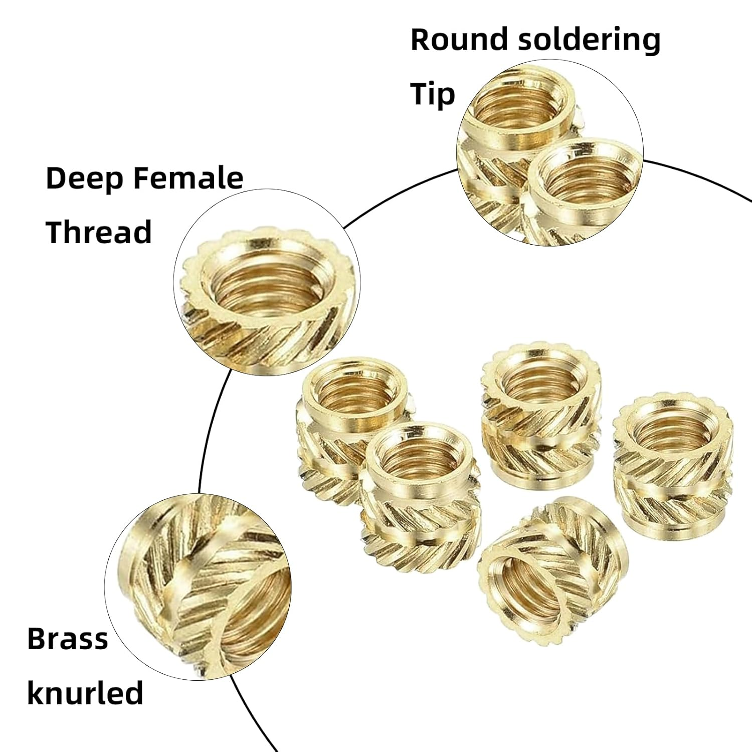 Luojinluoda 100PCS Threaded Inserts M3 Assortment Box - Brass Heat Set Insert for Plastic Parts - Metric Knurled Nuts for 3D Printers (M3X4X5Mm) image number 5