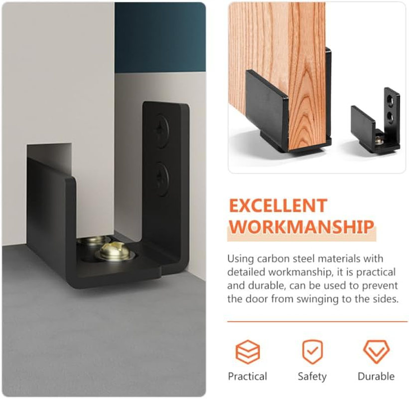 TEHAUX Barn Door Floor Guide, Adjustable U Shape Barn Door Guide, Flush Flat Bottom Design, Ideal for Doors (Black) image number 3