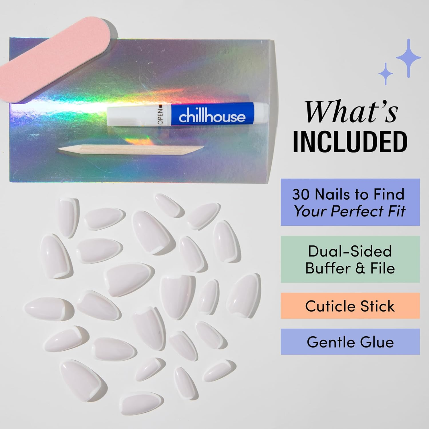 Chillhouse - Chill Tips, Press on Nails Kit - Stone Cold Fox (Almond) - 30 Nail Shapes & Sizes - up to 3 Weeks of Wear - Customizable Fit - Reusable - Latina Founded & Women Owned - Beauty & Self Care