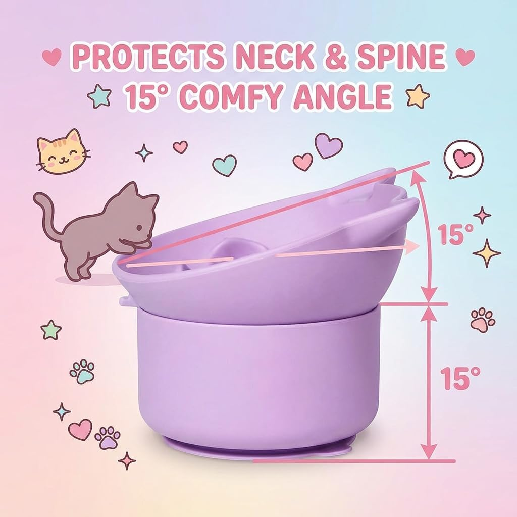 Silicone Cat Slow Feeder, Elevated Slow Feeder Cat Bowl for Dry and Wet Food, Adjustable Angle for Pets, Tilted Design with Non Slip Base, Fun Enrichment & Anxiety Relief (Purple) image number 3