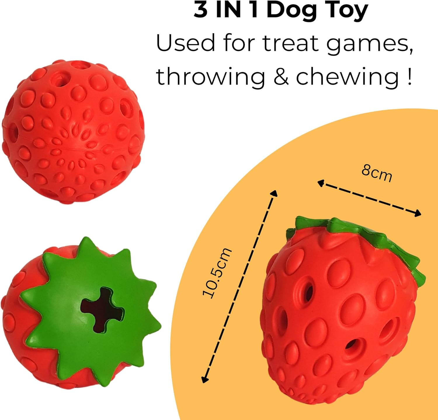 Dog Chew Toy,Strawberry Tuggy, Tough Durable,Interactive Dog Toys, Food & Treat Puzzle Slow Feeder Dispenser, IQ Mental Stimulation & Enrichment, Boredom Buster Ball Small Meduium Large Breed image number 2
