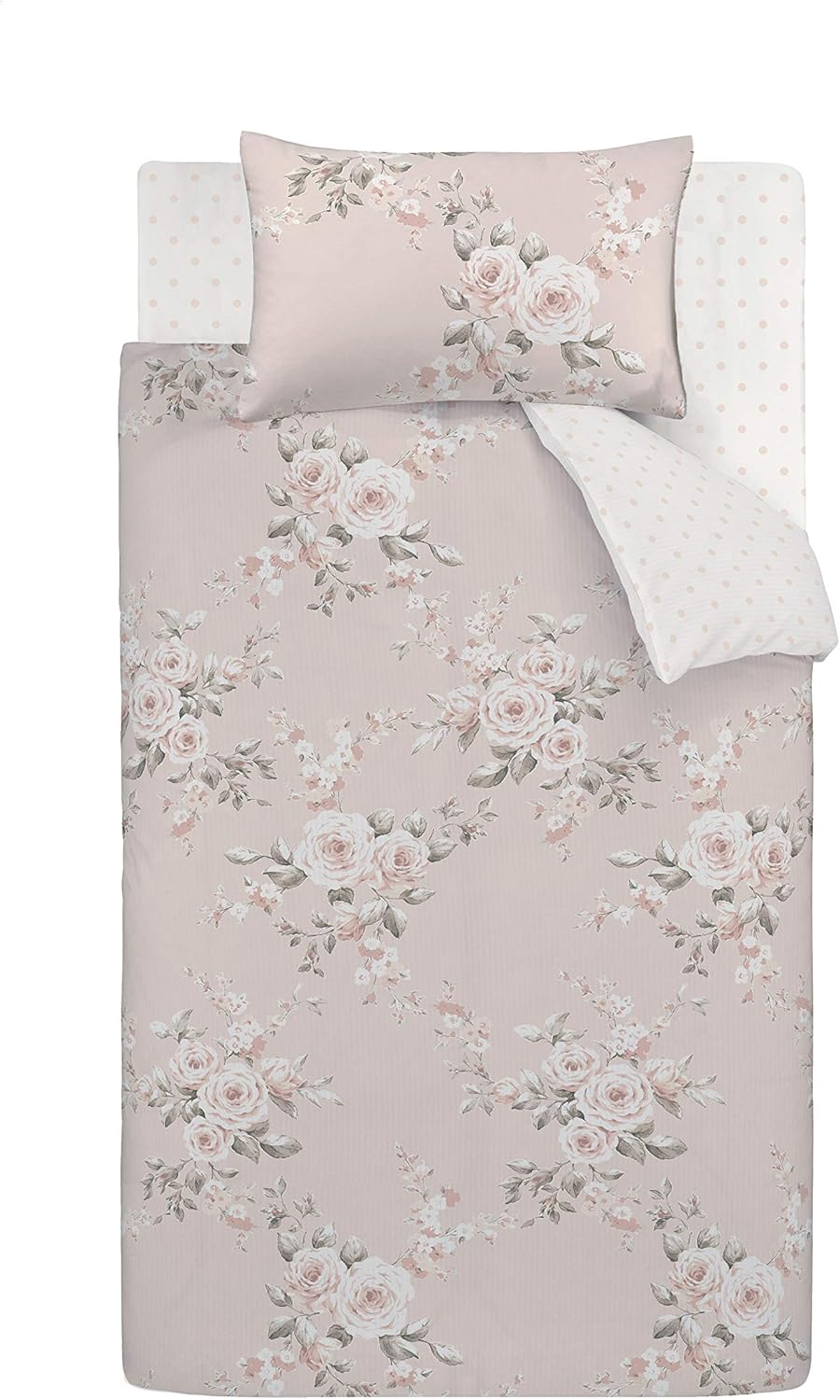 Catherine Lansfield Canterbury Blush Duvet Cover 135 X 200 + 80 X 80 Cm + Fitted Sheet White 90 X 200 Cm + 1 Pillowcase 80 X 80 Cm White image number 1