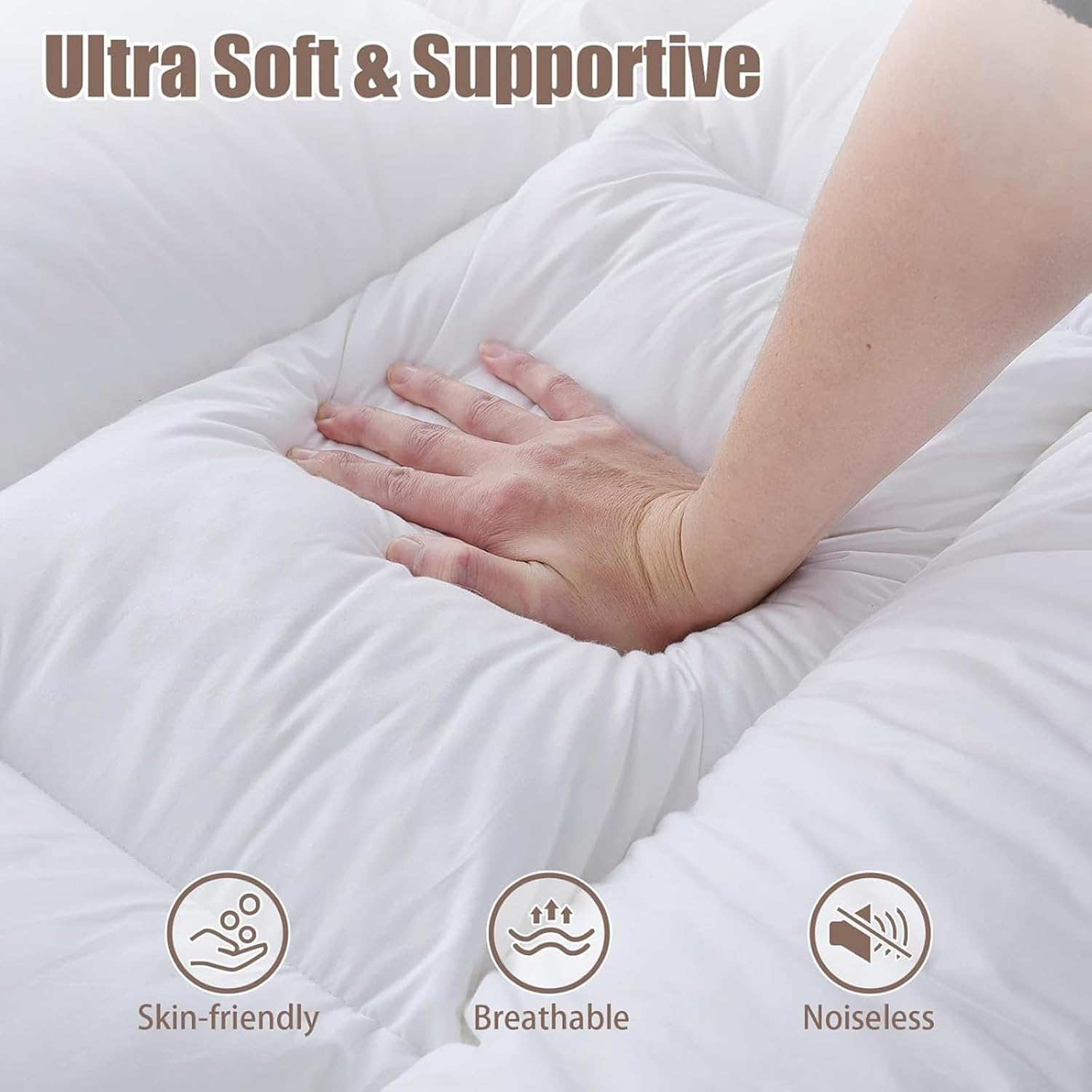 Luxury Bamboo Mattress Topper Single Size(90X200Cm), Cooling & Softness, 1500GSM Microfibre Filling,10Cm Thick with Elastic, Fitted Washable Hypoallergenic Mattress Protector