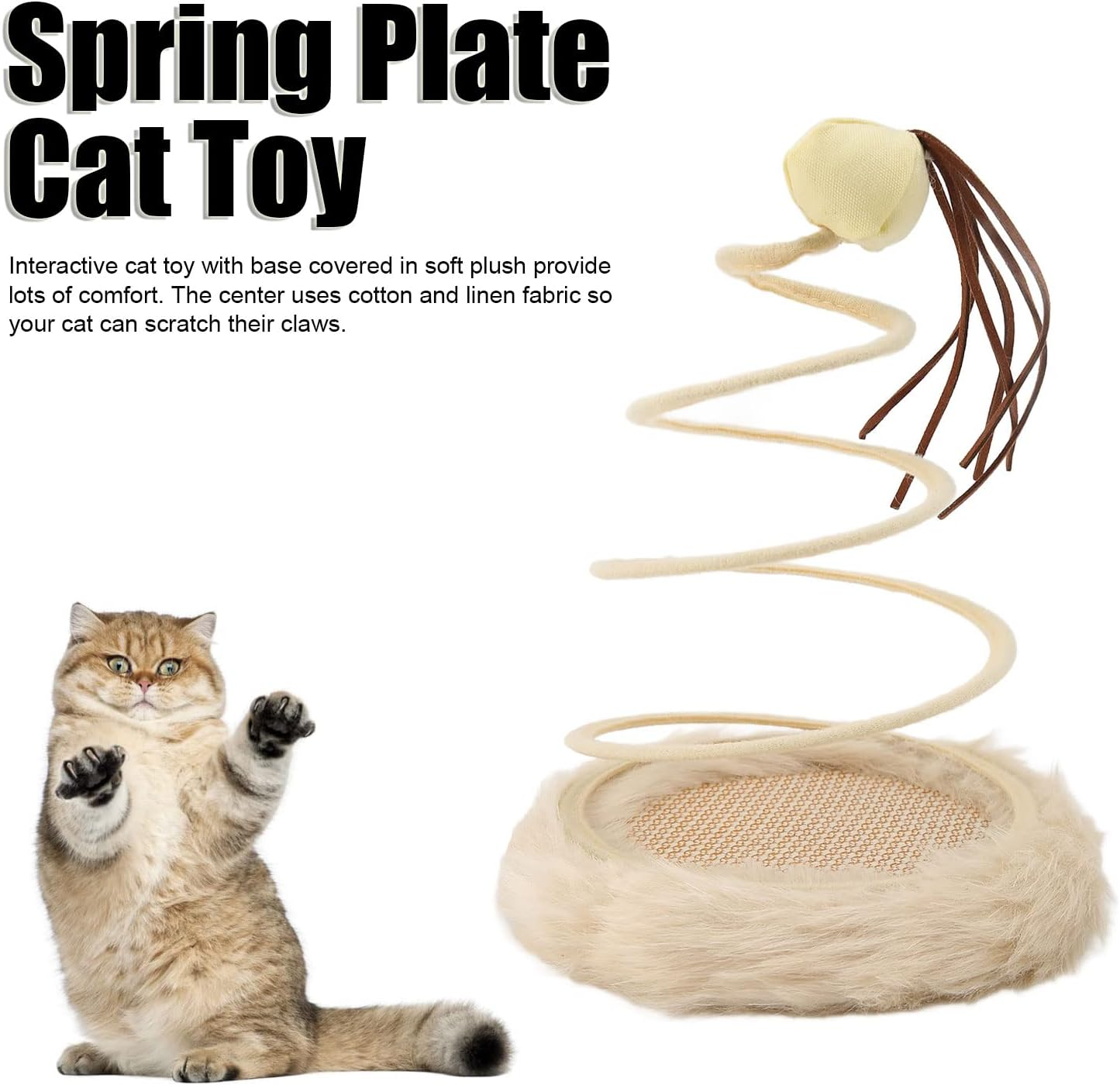 Spring Plate Interactive Cat Toy, Foldable High Elasticity Stable Standing Interactive Cat Toy with Scratcher Base to Kill Time and Keep Fit(Ball) image number 4