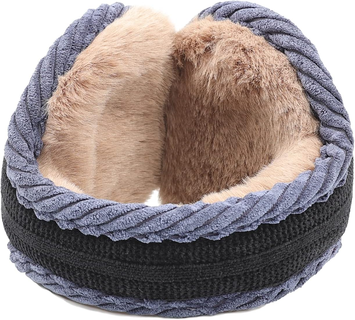 Surblue Foldable Chenille Knit Earmuffs Winter Warm Outdoor Ear Covers Fur Unisex Earwarmer - Deepgray image number 3