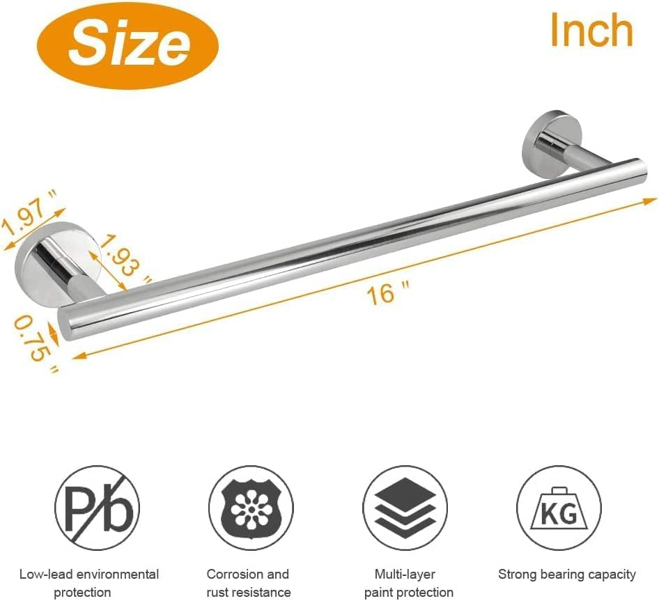 YUET Towel Rail 40CM Chrome Hand Towel Holder Bar Bathroom Holders for Bathrooms Kitchen Dish Cloths Hanger 304 Stainless Steel RUSTPROOF Wall Mounted 16'' (Polished Mirror) image number 2