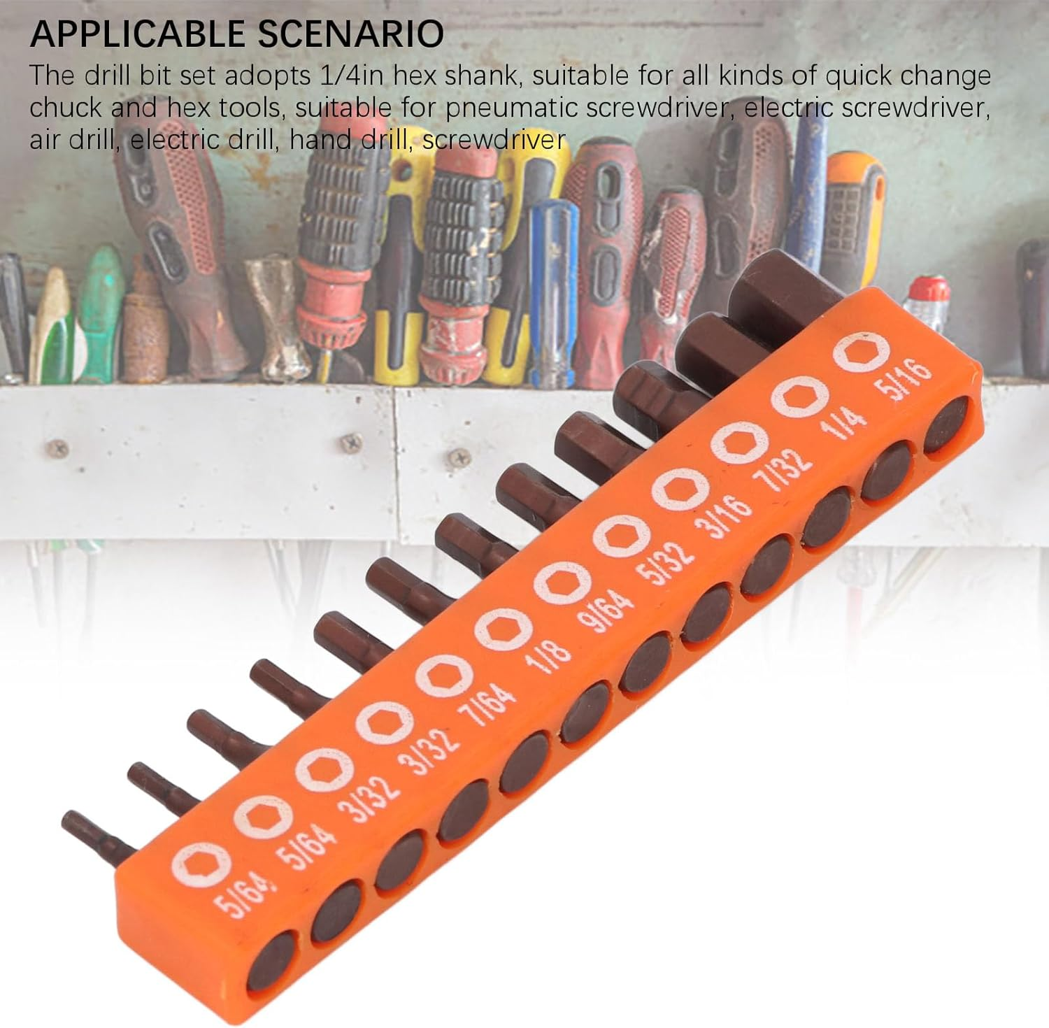 Bewinner 12Pcs Hex Bit Set Imperial 1/4 Inch Shank S2 Alloy Steel 25Mm Screwdriver Drill Bits with Magnetic Grip and Storage Holder for Electric Drill, Hand Drill, and Power Tools