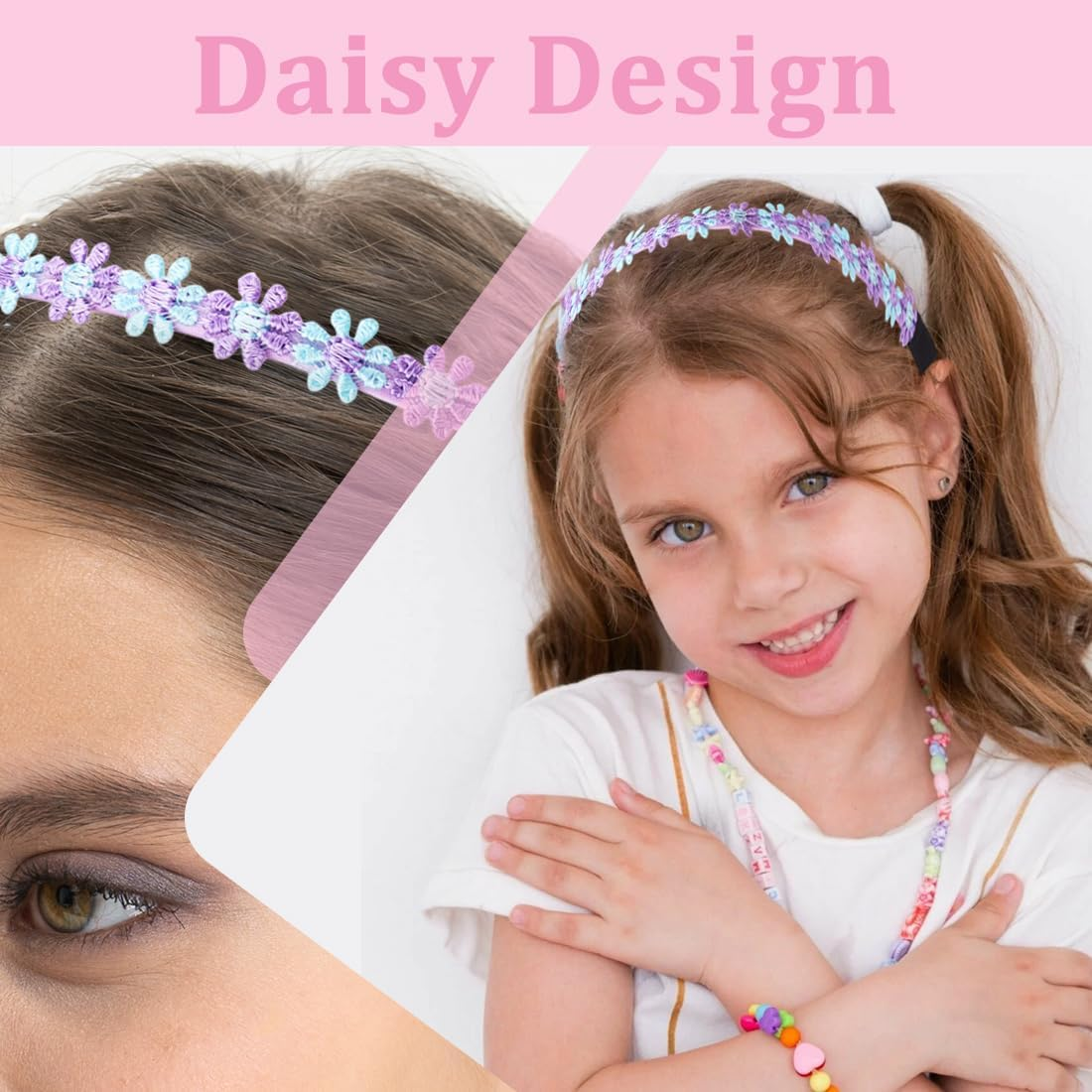 EUYKQNOI Pack of 4 Flower Headbands, Girls Headbands, Children'S Hair Bands for Girls, Colourful Daisy Headbands, Cute and Cute Decoration, Colourful Headband for School, Daywear image number 4