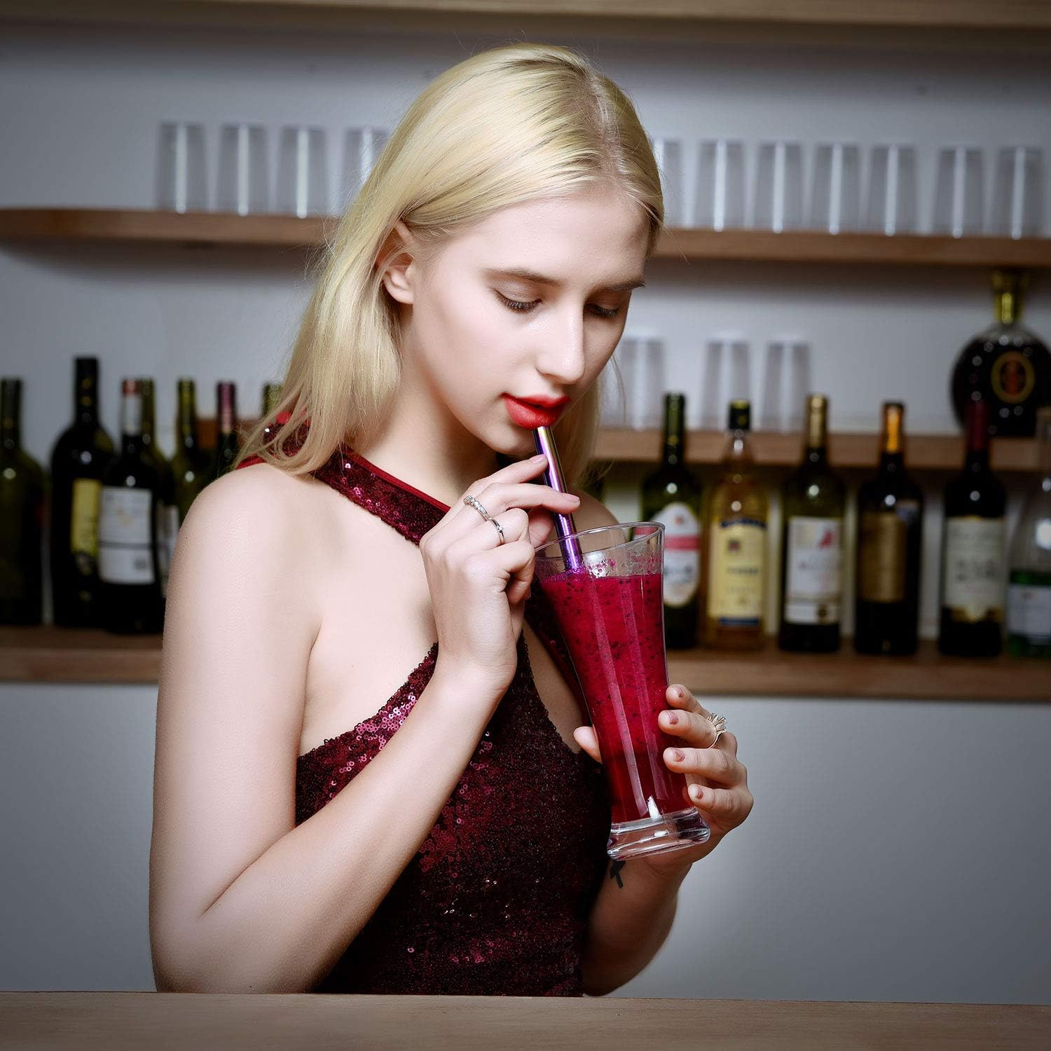 ALINK Stainless Steel Drinking Straws, Extra Wide Long Reusable Fat Boba Metal Smoothie Straws Jumbo, 12 Mm X 9 in Set of 4 with Cleaning Brush & Straw Carrying Case（Rainbow Color） image number 5