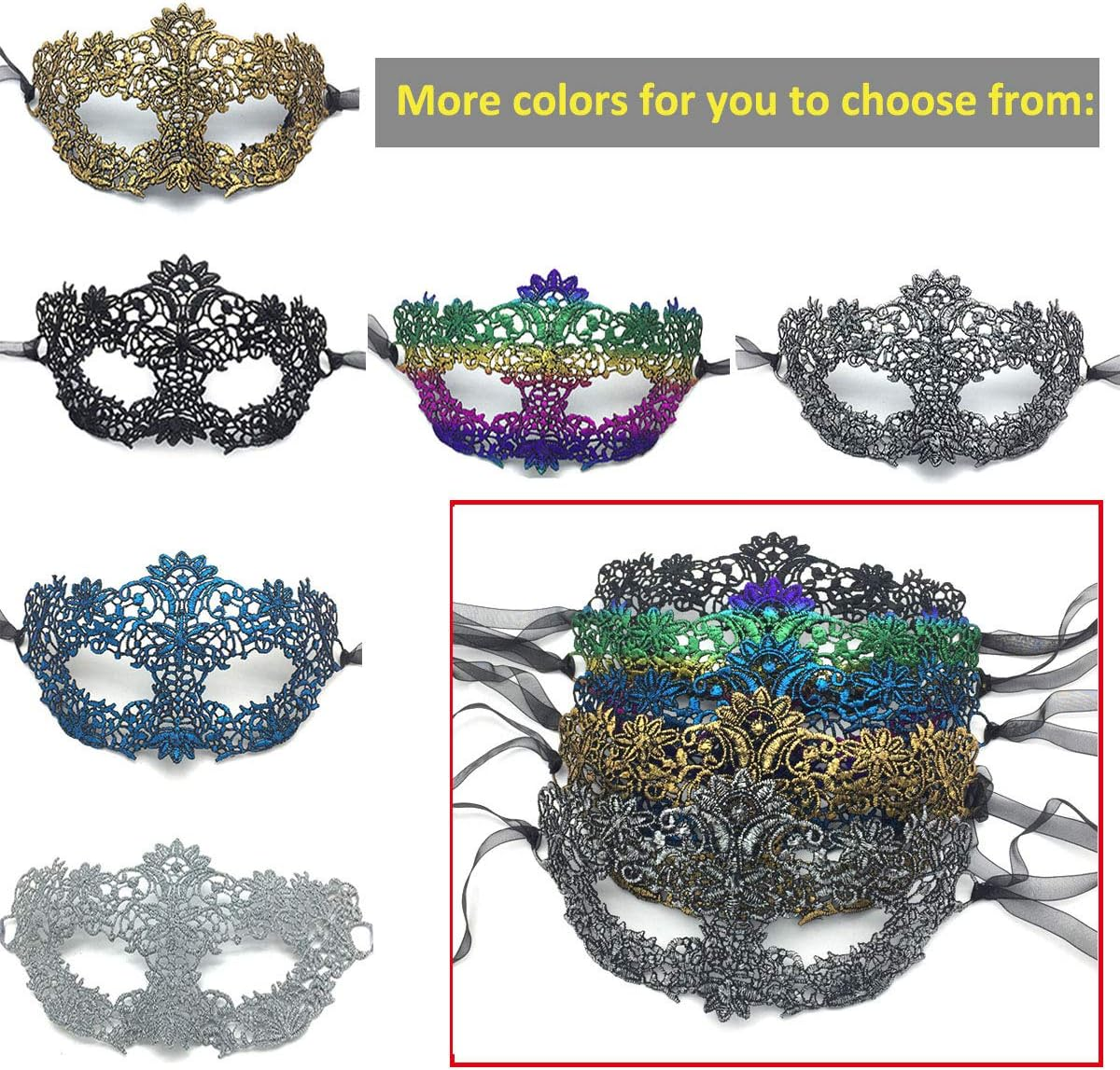 Imapo Masquerade Mask, Sexy Mardi Gras Masks for Women Lady Girls, Halloween Christmas Cosplay Venetian Party Prom Ball Lace Eye Masks - Black image number 6