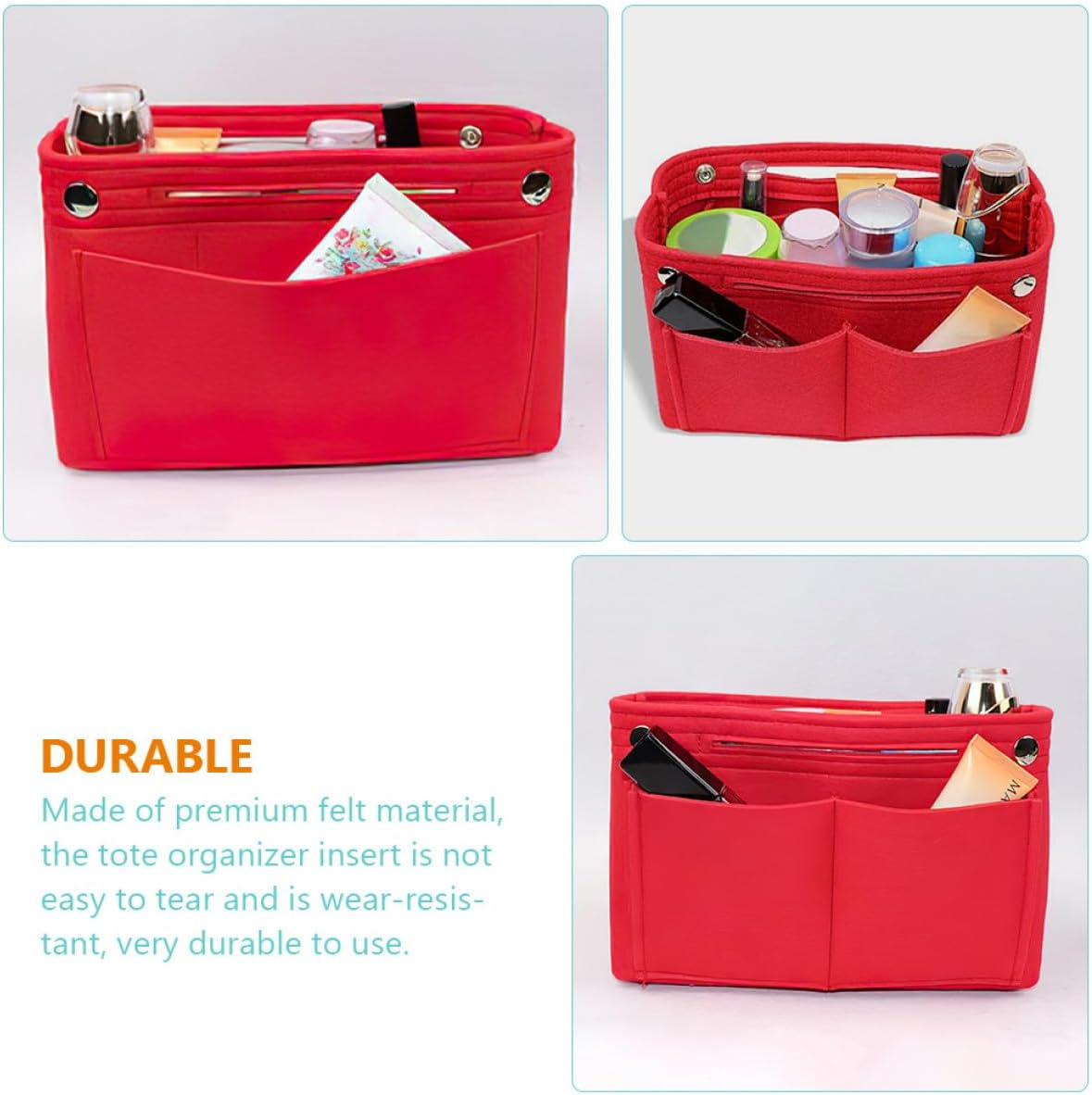 Ibasenice Large Capacity Purse Organizer Insert Felt Bag Organizer Tote Handbag Insert Multi-Compartment Liner Red 24X15X8Cm