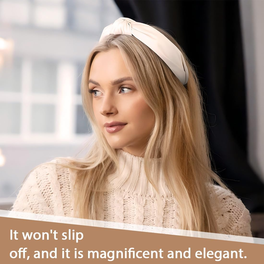 JYNVO Women'S Hair Band 4 Pieces Headband with Cross Knot - Black, Coffee, White, Cream White - Hair Accessory for Everyday Use and Makeup image number 4