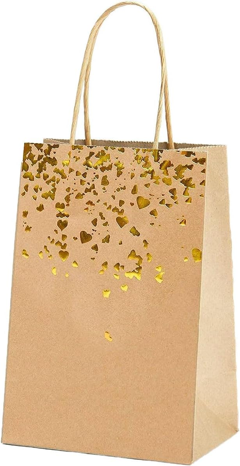 AIMALL Elegant Kraft Paper Bags with Bronze Heart Detail, 30 Pieces, Sturdy and Reusable, 6.3 X 3.1 X 8.6 Inch